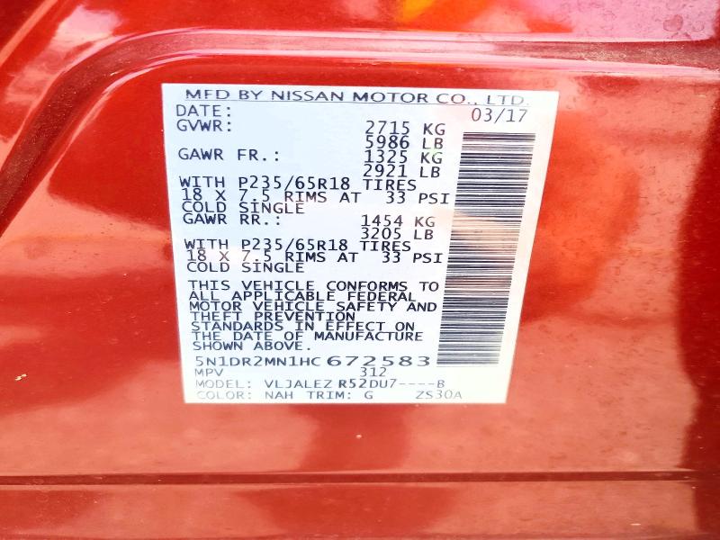 Aukcja sprzedaży 2017 Nissan Pathfinder, vin: 5N1DR2MN1HC672583, numer aukcji: 60440646