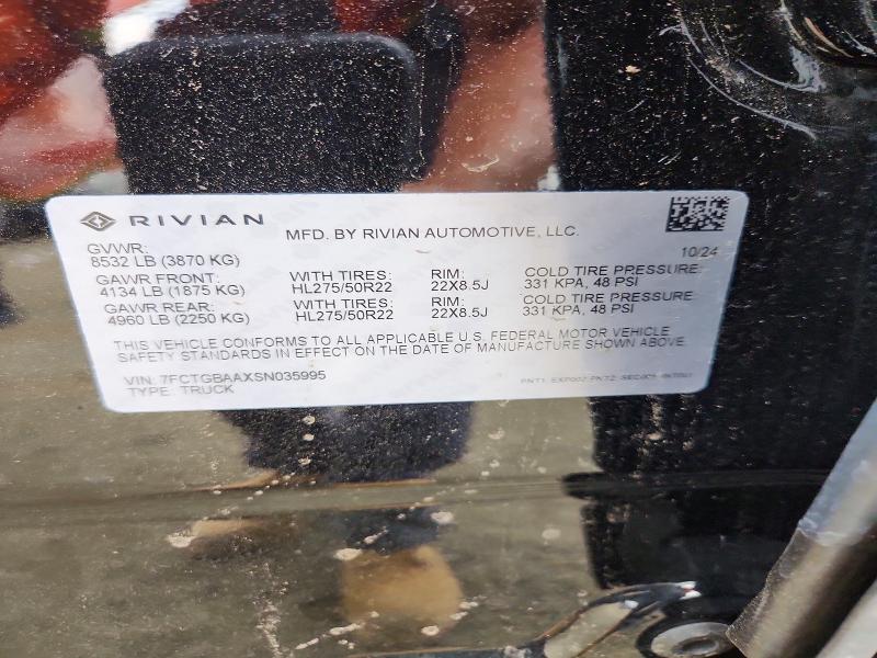 2025 Rivian R1t მანქანა იყიდება აუქციონზე, vin: 7FCTGBAAXSN035995, აუქციონის ნომერი: 62746746