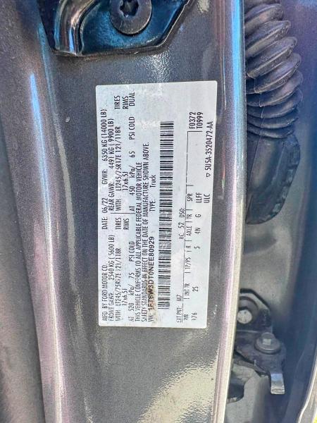2022 Ford F350 მანქანა იყიდება აუქციონზე, vin: 1FT8W3DT0NEE80929, აუქციონის ნომერი: 62121826