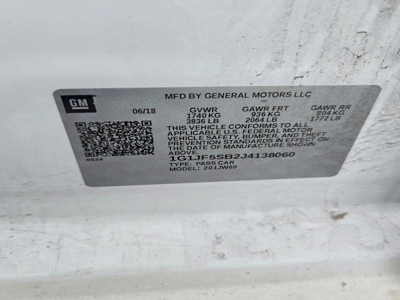 2018 Chevrolet Sonic მანქანა იყიდება აუქციონზე, vin: 1G1JF5SB2J4138060, აუქციონის ნომერი: 61953386