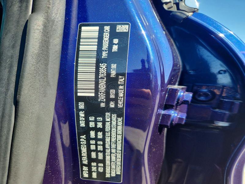 Продаж на аукціоні авто 2020 Alfa Romeo Giulia, vin: ZARFANBNXL7638545, номер лоту: 62490856