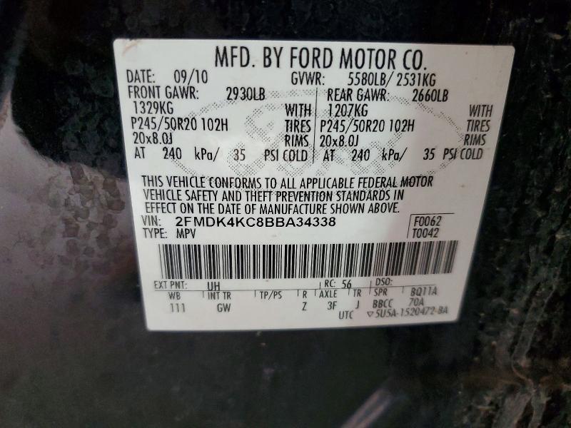 2011 Ford Edge მანქანა იყიდება აუქციონზე, vin: 2FMDK4KC8BBA34338, აუქციონის ნომერი: 62523806