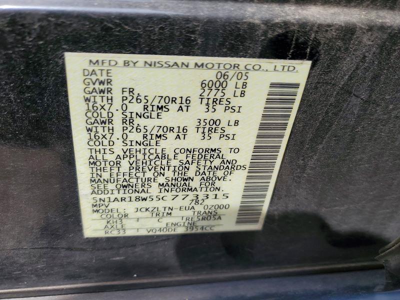 60840086 :رقم المزاد ، 5N1AR18W55C773315 vin ، 2005 Nissan Pathfinder مزاد بيع
