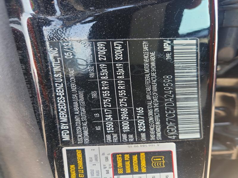59586606 :رقم المزاد ، 4JGDF7CE7DA249598 vin ، 2013 Mercedes-benz Gl مزاد بيع