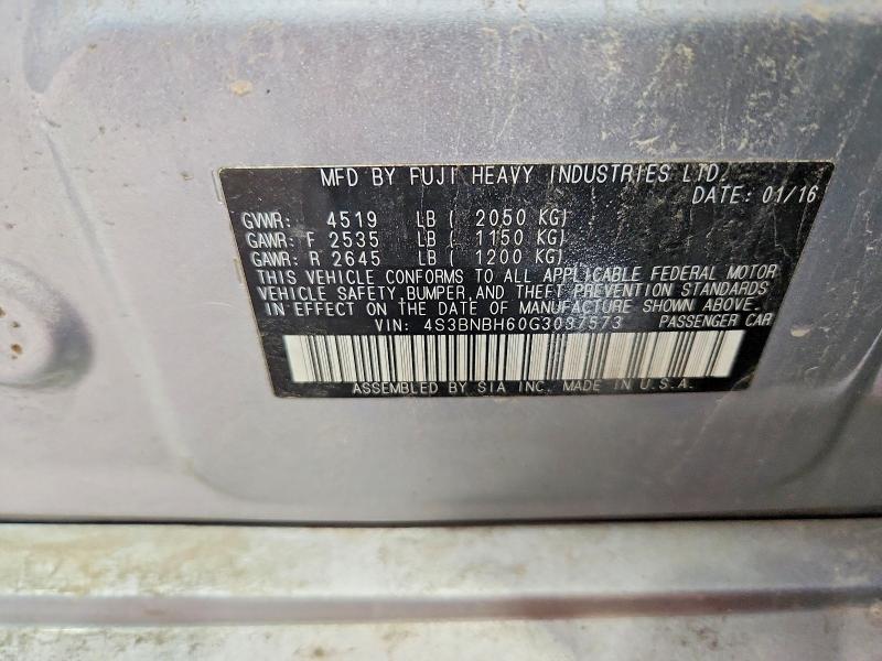 2016 Subaru Legacy მანქანა იყიდება აუქციონზე, vin: 4S3BNBH60G3037573, აუქციონის ნომერი: 61102486