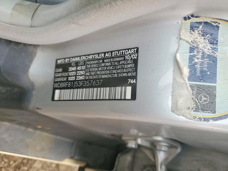 Aukcja sprzedaży 2003 Mercedes-benz C, vin: WDBRF81J53F357637, numer aukcji: 61713046