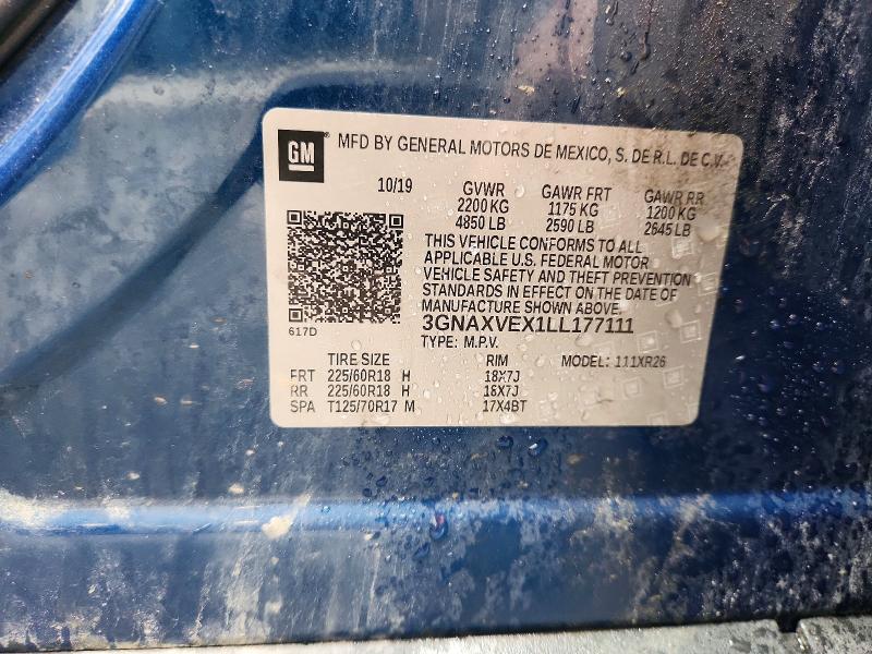 2020 Chevrolet Equinox მანქანა იყიდება აუქციონზე, vin: 3GNAXVEX1LL177111, აუქციონის ნომერი: 62224676