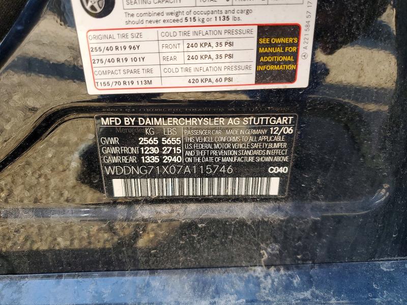 Aukcja sprzedaży 2007 Mercedes-benz S, vin: WDDNG71X07A115746, numer aukcji: 62655616