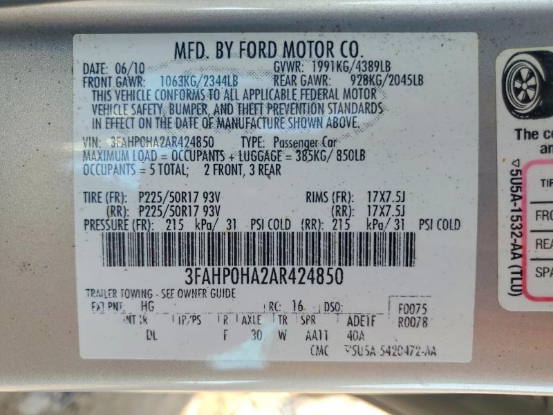Aukcja sprzedaży 2010 Ford Fusion, vin: 3FAHP0HA2AR424850, numer aukcji: 59977626