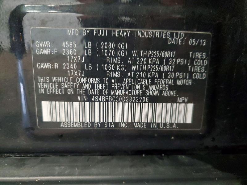 2013 Subaru Outback მანქანა იყიდება აუქციონზე, vin: 4S4BRBCC0D3323206, აუქციონის ნომერი: 62002176