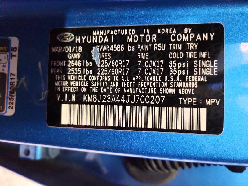 2018 Hyundai Tucson მანქანა იყიდება აუქციონზე, vin: KM8J23A44JU700207, აუქციონის ნომერი: 62947606