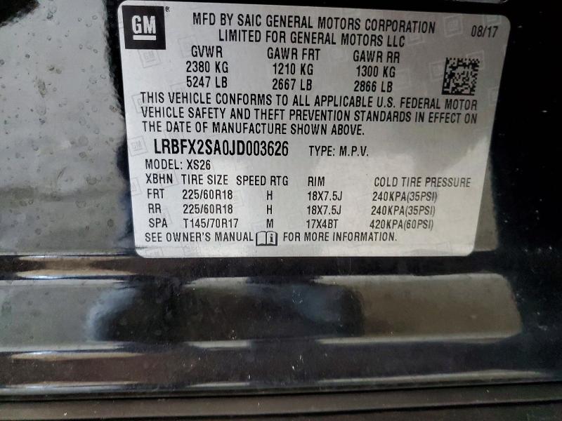 61585096 :رقم المزاد ، LRBFX2SA0JD003626 vin ، 2018 Buick Envision مزاد بيع