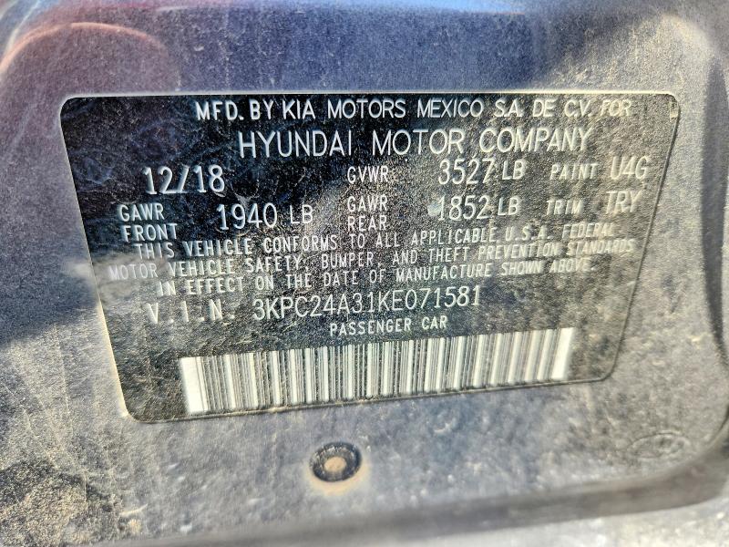 Продажа на аукционе авто 2019 Hyundai Accent, vin: 3KPC24A31KE071581, номер лота: 62163276