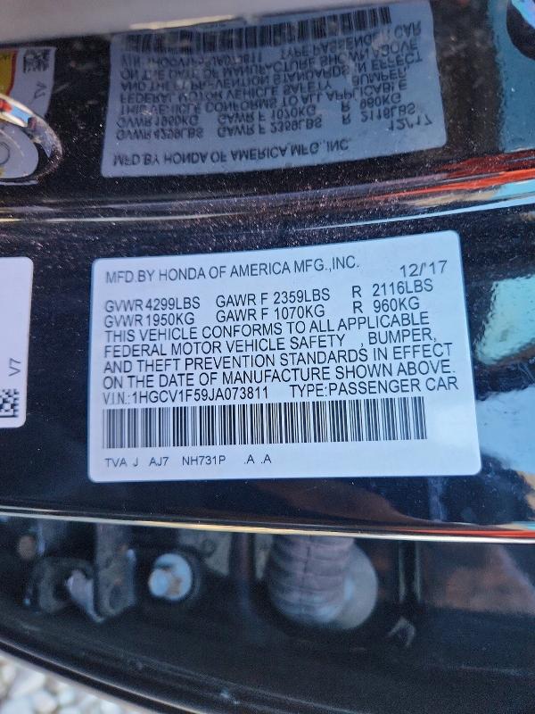Aukcja sprzedaży 2018 Honda Accord, vin: 1HGCV1F59JA073811, numer aukcji: 61521196