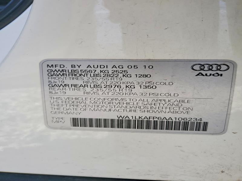 59305866 :رقم المزاد ، WA1LKAFP6AA106234 vin ، 2010 Audi Q5 مزاد بيع