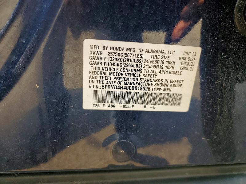 60115476 :رقم المزاد ، 5FRYD4H40EB018026 vin ، 2014 Acura Mdx مزاد بيع