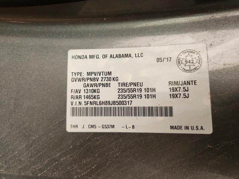 Продаж на аукціоні авто 2018 Honda Odyssey, vin: 5FNRL6H89JB500317, номер лоту: 60787386