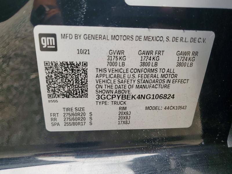 2022 Chevrolet Silverado Ltd მანქანა იყიდება აუქციონზე, vin: 3GCPYBEK4NG106824, აუქციონის ნომერი: 61496026