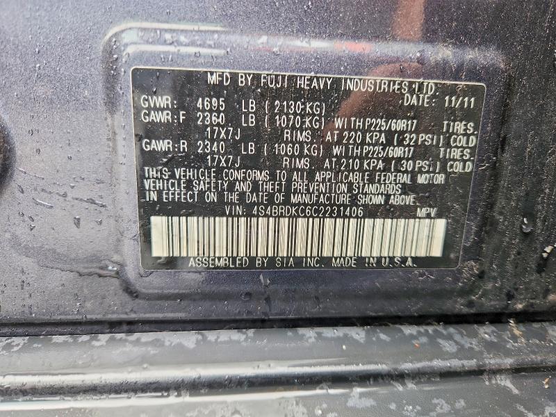 Продаж на аукціоні авто 2012 Subaru Outback, vin: 4S4BRDKC6C2231406, номер лоту: 62777436