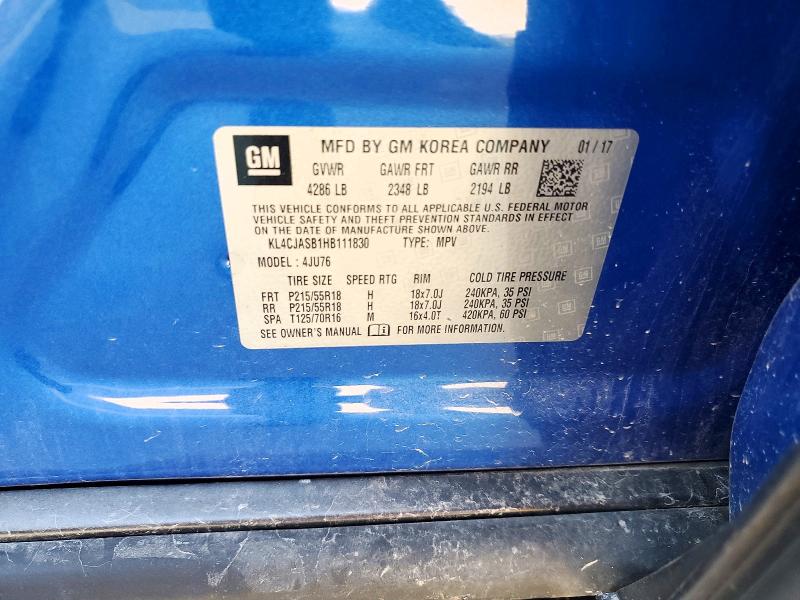 61907496 :رقم المزاد ، KL4CJASB1HB111830 vin ، 2017 Buick Encore مزاد بيع