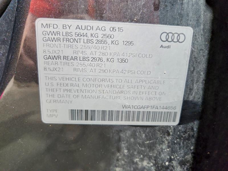 2015 Audi Sq5 მანქანა იყიდება აუქციონზე, vin: WA1CGAFP1FA144656, აუქციონის ნომერი: 58833196