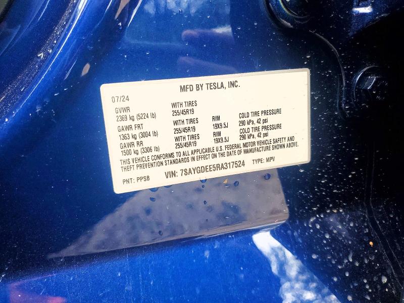 Aukcja sprzedaży 2024 Tesla Model Y, vin: 7SAYGDEE5RA317524, numer aukcji: 62261286