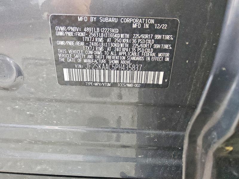 Aukcja sprzedaży 2023 Subaru Forester, vin: JF2SKAAC5PH435837, numer aukcji: 59906046