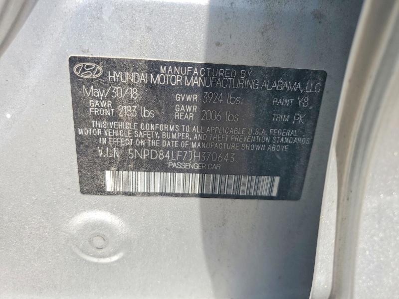 Продаж на аукціоні авто 2018 Hyundai Elantra, vin: 5NPD84LF7JH370643, номер лоту: 59810926