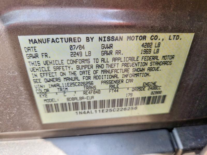 Продаж на аукціоні авто 2005 Nissan Altima, vin: 1N4AL11E25C226256, номер лоту: 59820486