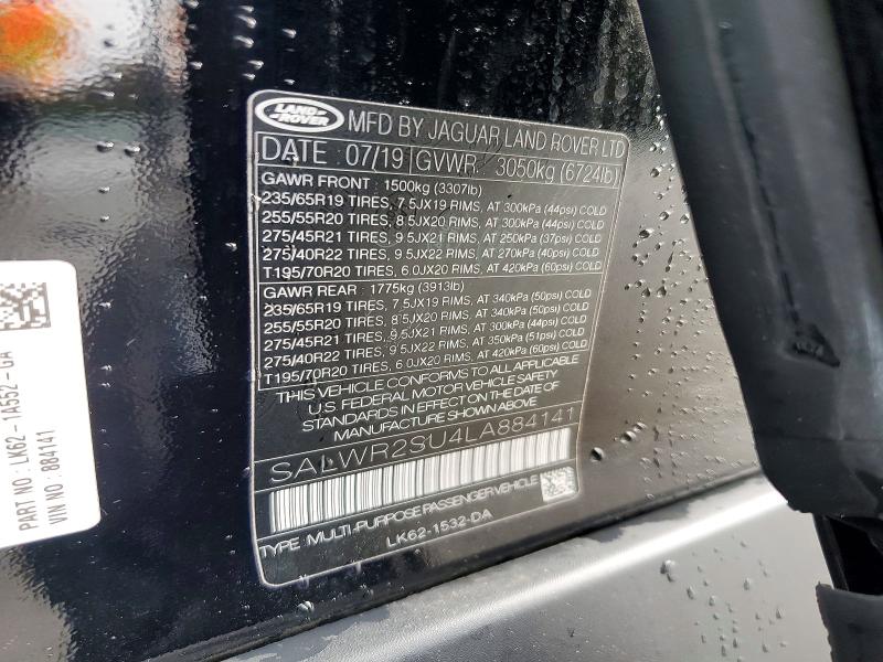 Продажа на аукционе авто 2020 Land Rover Range Rover Sport, vin: SALWR2SU4LA884141, номер лота: 62686986