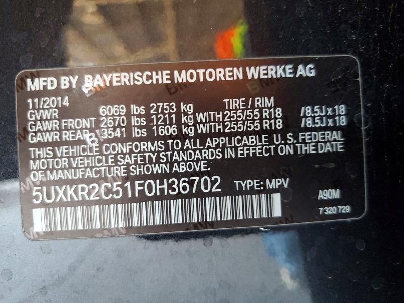 63295936 :رقم المزاد ، 5UXKR2C51F0H36702 vin ، 2015 Bmw X5 مزاد بيع