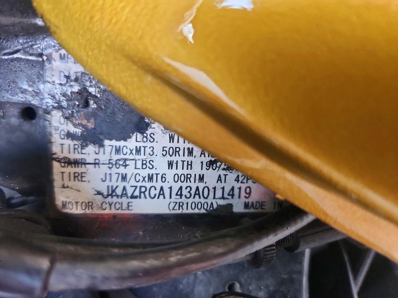 61421336 :رقم المزاد ، JKAZRCA143A011419 vin ، 2003 Kawasaki Zr1000 مزاد بيع