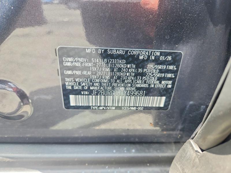 2026 Subaru Outback მანქანა იყიდება აუქციონზე, vin: JF2BURGD8TY499681, აუქციონის ნომერი: 63193146