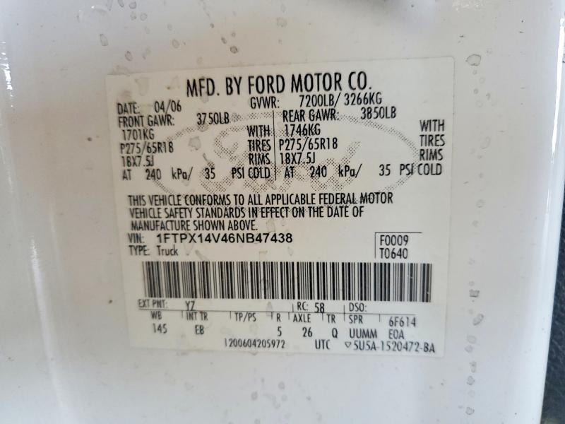 60361086 :رقم المزاد ، 1FTPX14V46NB47438 vin ، 2006 Ford F150 مزاد بيع