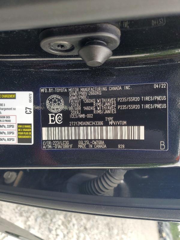 Aukcja sprzedaży 2022 Lexus Rx, vin: 2T2YZMDA0NC343306, numer aukcji: 60957656