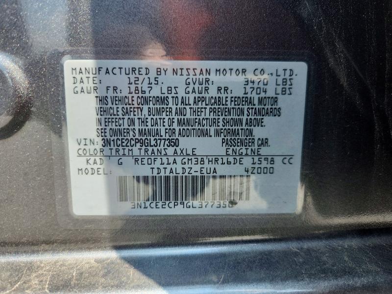 Aukcja sprzedaży 2016 Nissan Versa Note, vin: 3N1CE2CP9GL377350, numer aukcji: 62834316