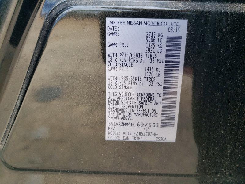 60252036 :رقم المزاد ، 5N1AR2MM4FC697551 vin ، 2015 Nissan Pathfinder مزاد بيع