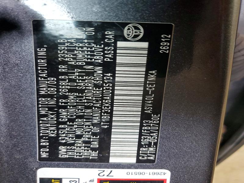 2010 Toyota Camry მანქანა იყიდება აუქციონზე, vin: 4T1BF3EK6AU035134, აუქციონის ნომერი: 61705206