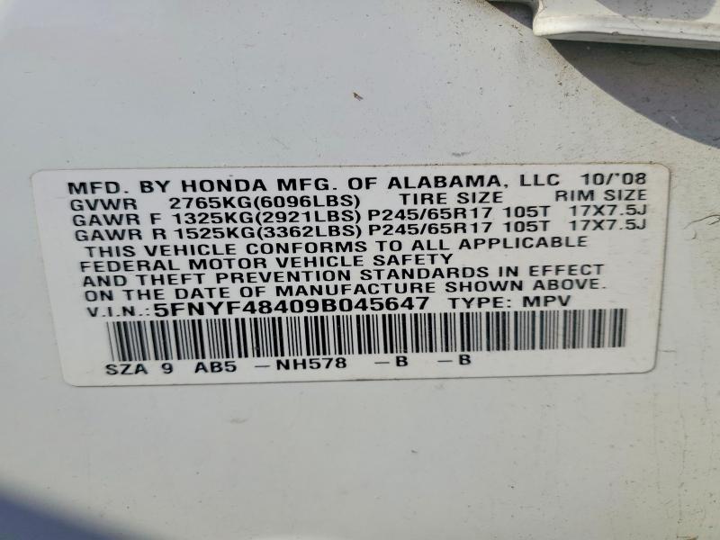 Продажа на аукционе авто 2009 Honda Pilot, vin: 5FNYF48409B045647, номер лота: 63575916