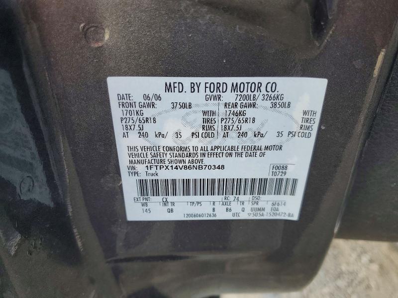 Auction sale of the 2006 Ford F150, vin: 1FTPX14V86NB70348, lot number: 61780646
