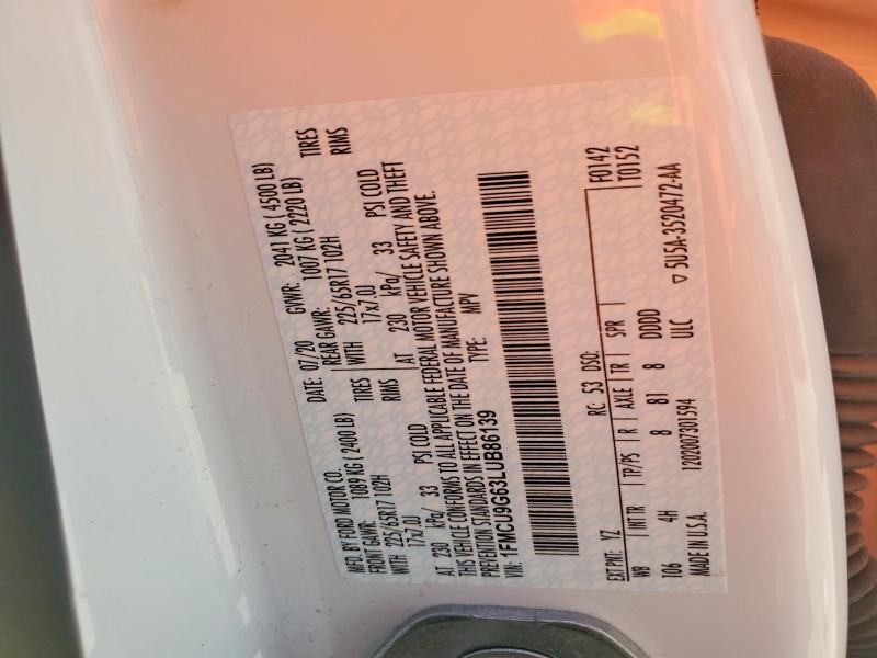 Продажа на аукционе авто 2020 Ford Escape, vin: 1FMCU9G63LUB86139, номер лота: 59788216