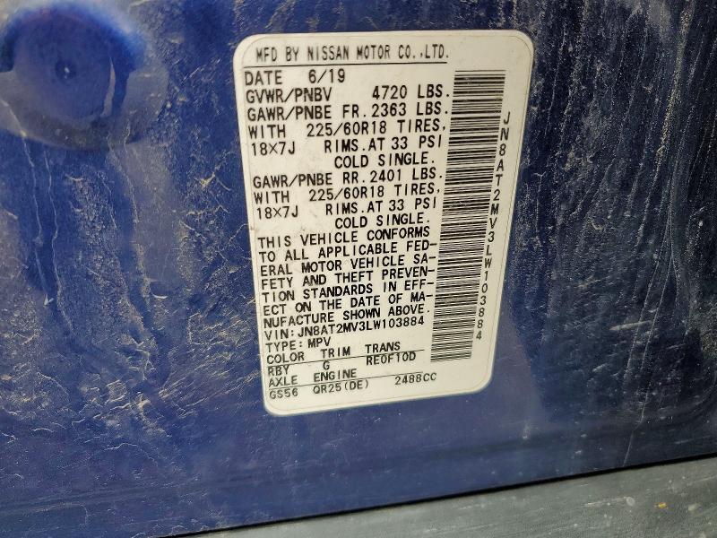 59623296 :رقم المزاد ، JN8AT2MV3LW103884 vin ، 2020 Nissan Rogue مزاد بيع