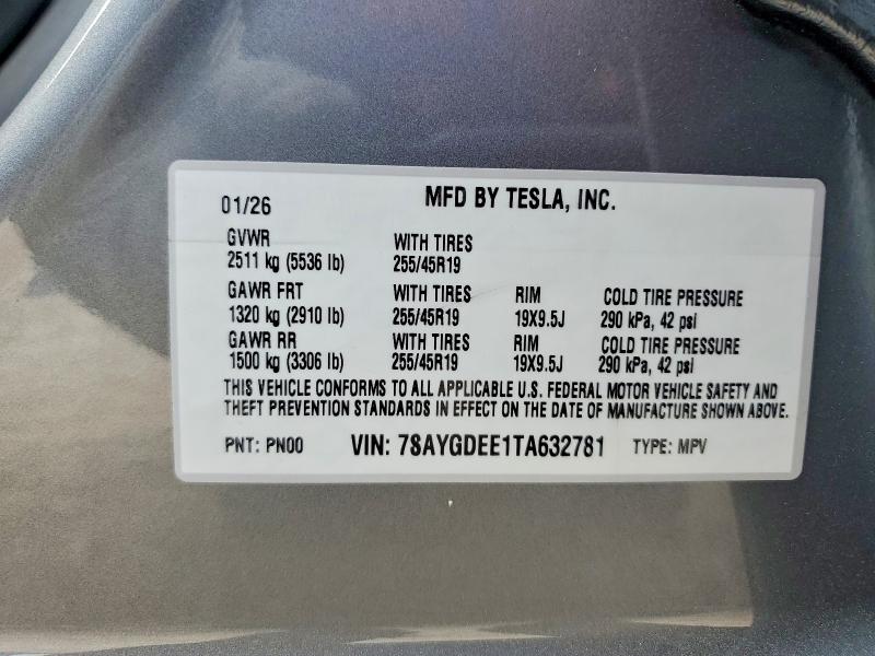 61348716 :رقم المزاد ، 7SAYGDEE1TA632781 vin ، 2026 Tesla Model Y مزاد بيع