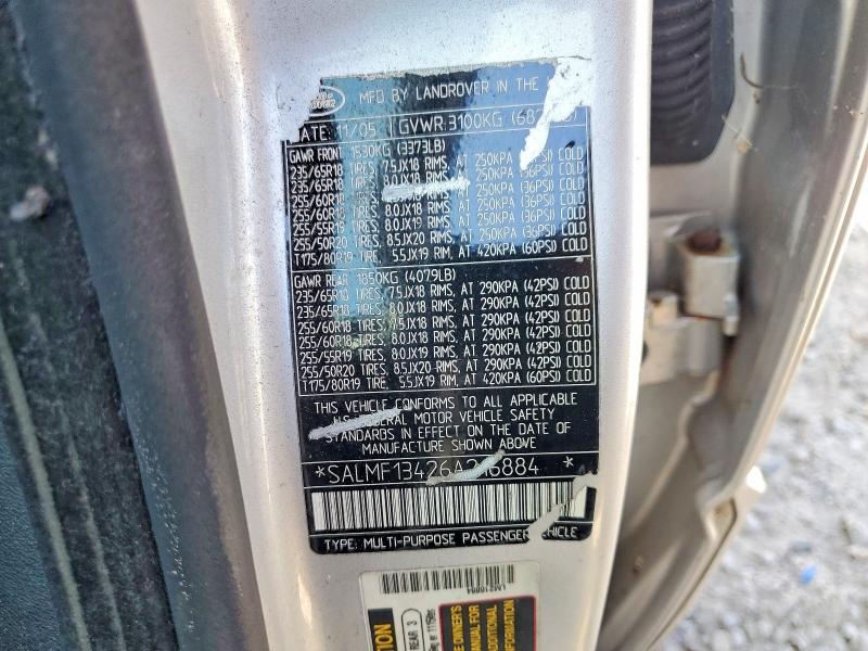 2006 Land Rover Range Rover მანქანა იყიდება აუქციონზე, vin: SALMF13426A216884, აუქციონის ნომერი: 62134446
