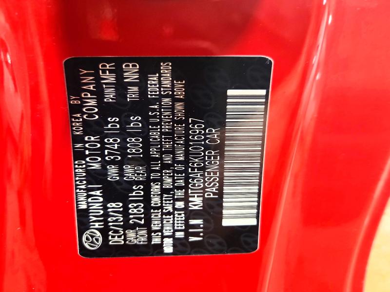 2019 Hyundai Veloster მანქანა იყიდება აუქციონზე, vin: KMHTG6AF6KU016967, აუქციონის ნომერი: 62035876