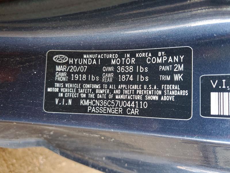 60775396 :رقم المزاد ، KMHCN36C57U044110 vin ، 2007 Hyundai Accent مزاد بيع