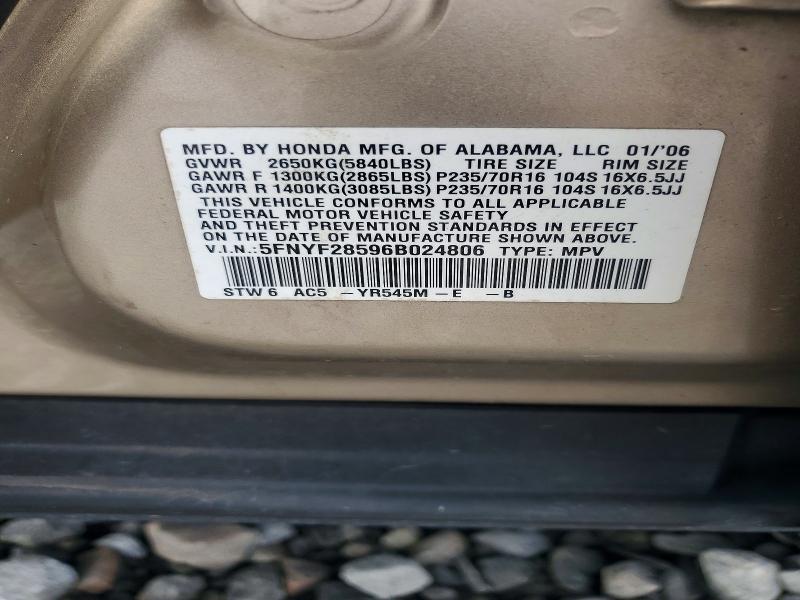 Aukcja sprzedaży 2006 Honda Pilot, vin: 5FNYF28596B024806, numer aukcji: 62442836