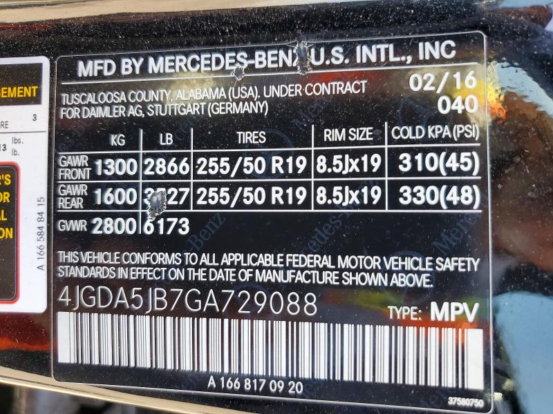 2016 Mercedes-benz Gle მანქანა იყიდება აუქციონზე, vin: 4JGDA5JB7GA729088, აუქციონის ნომერი: 62593676