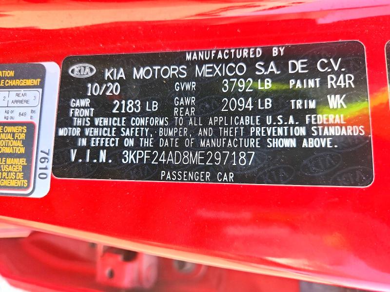 Aukcja sprzedaży 2021 Kia Forte, vin: 3KPF24AD8ME297187, numer aukcji: 60274786