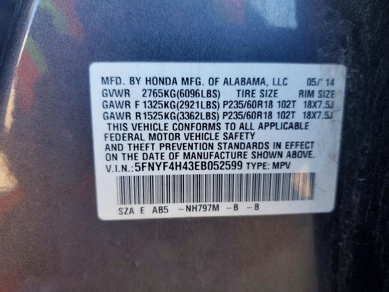 Aukcja sprzedaży 2014 Honda Pilot, vin: 5FNYF4H43EB052599, numer aukcji: 60447646